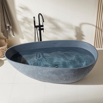 67" Stone Resin Luxury Contemporary Solid Surface Freestanding Bathtub in Cement Point Treatment Oval Tub