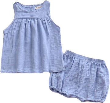Baby Outfits Unisex Girls Boys Cotton Linen Blend Tank Tops and Bloomers