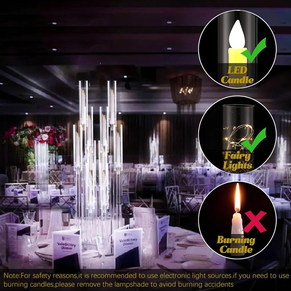 4 Sets 10 Arms Acrylic Candelabra Wedding Centerpiece,33.7Inches Floor Clear Candlesticks Holder with Acrylic Shade