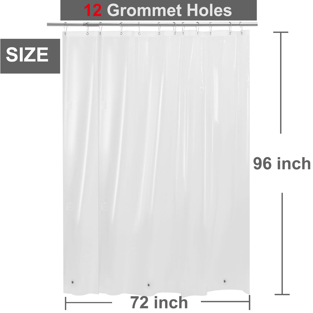72x96 Extra Long Shower Curtain Liner with Side Magnet Clips