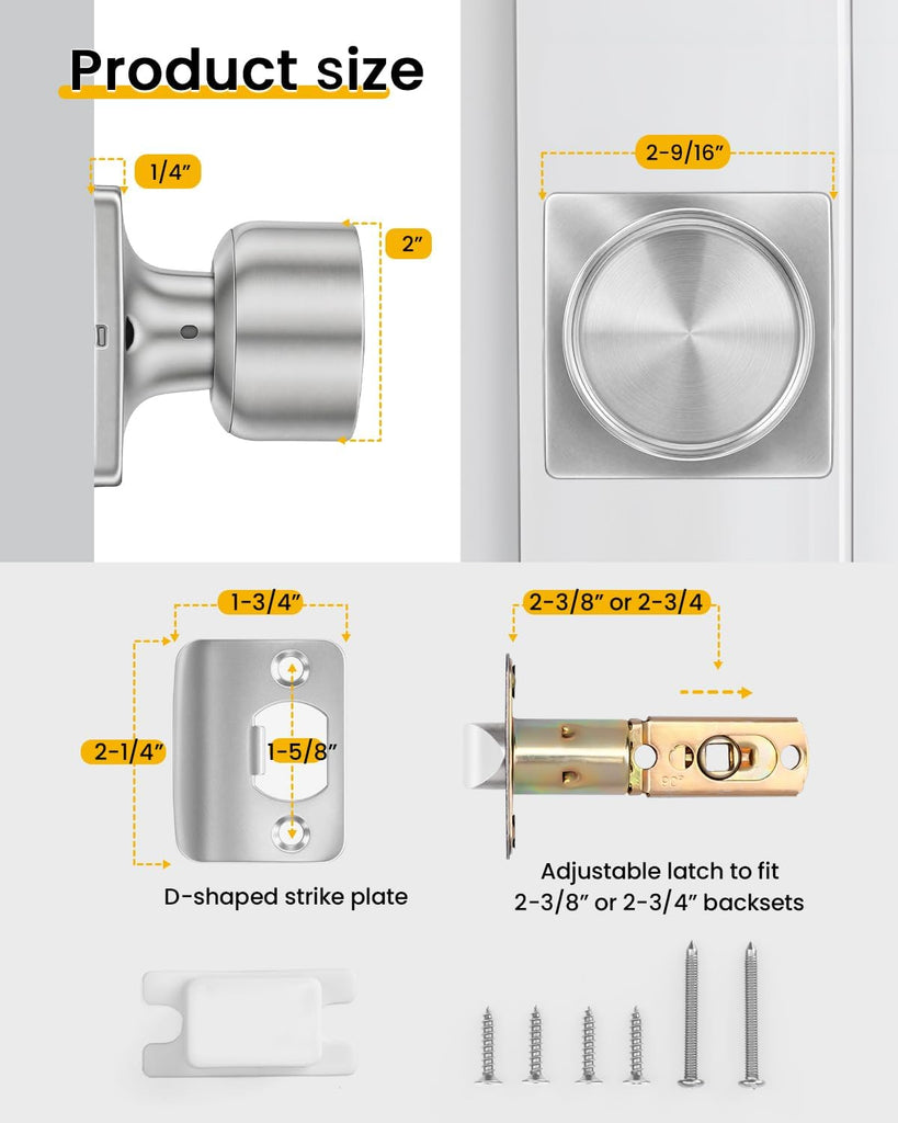 Brushed Nickel Closet Door Knobs Interior, 6 Pack