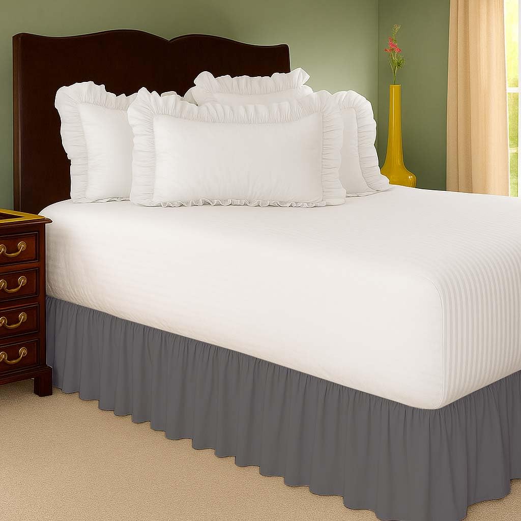 Ruffled Bed Skirt Split Corners with Platform, Tailored Fit Wrinkle Free Ultra-Soft Microfiber Dust Ruffle, Upto 14"
