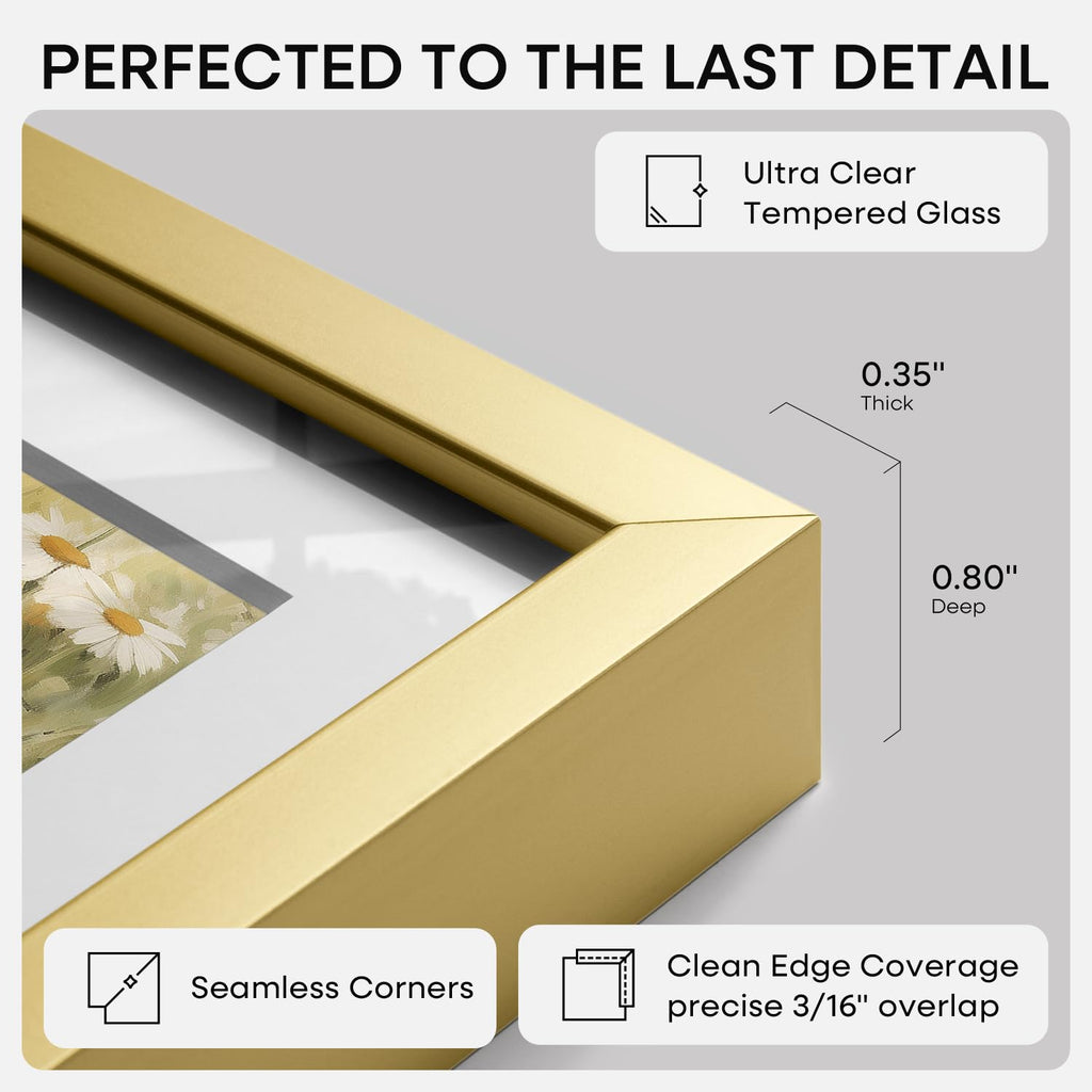 4x6 Gold Picture Frame, High-End Metal, 3x5 Mat, Glass