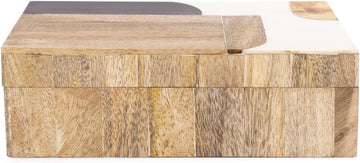 Craftsman Decorative Lidded Storage Box, Modern Wood Accent Organizer with Black Gold Patterned Top for Table, Shelf