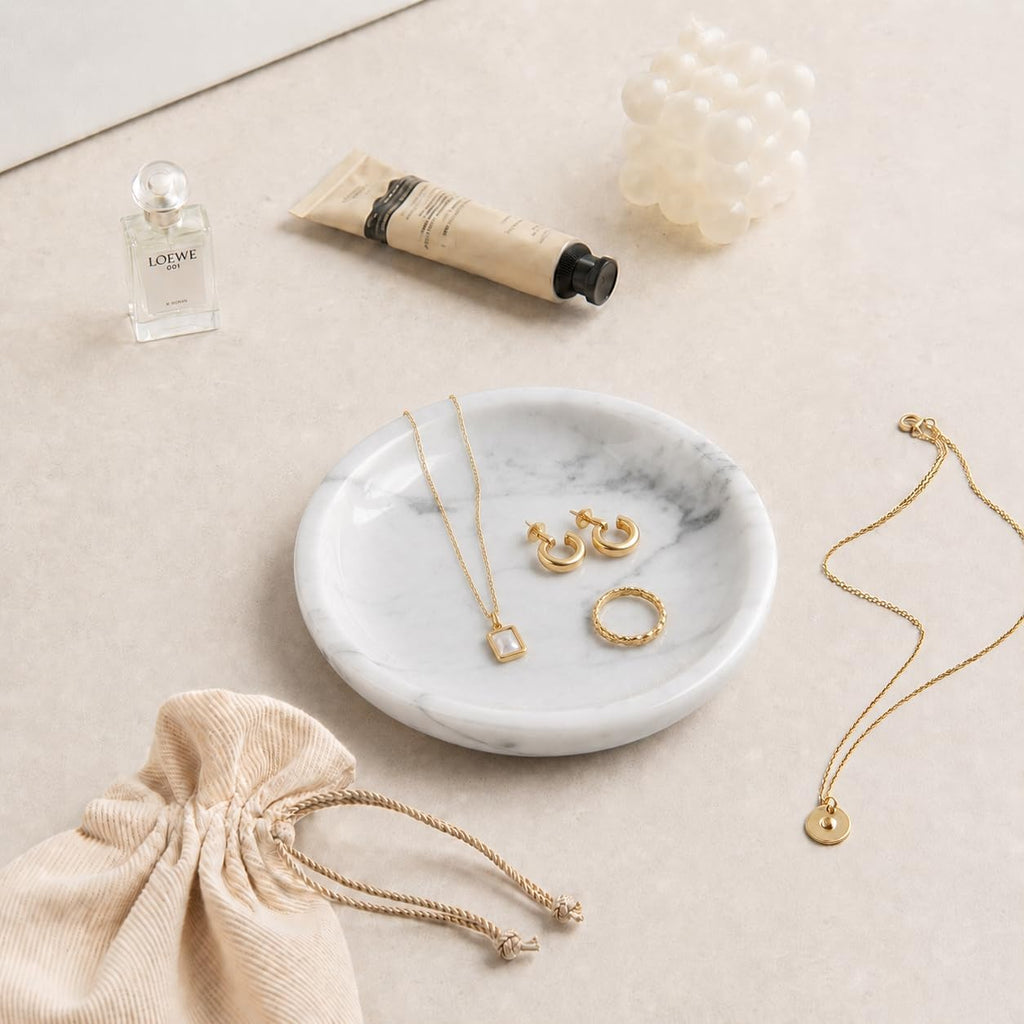 Small Natural Marble Jewelry Tray Key Plate Holder Dish Trinket Decor Catch All Bowl for Ring Earring Stone Gift