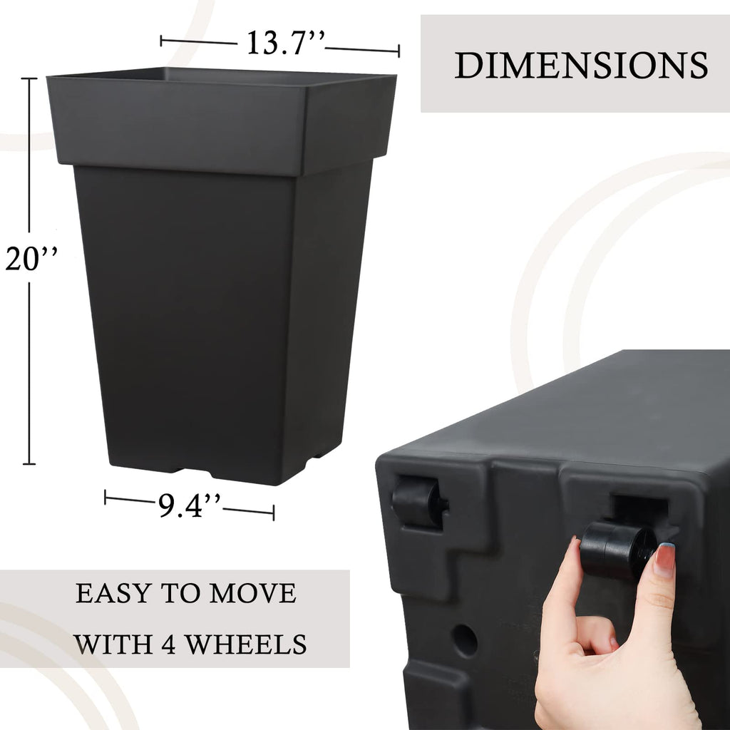 20 Inch Tall Planters for Outdoor Indoor Plants, Set of 2 Large Plastic Plant Pots Flower Pot Outdoor Planter for