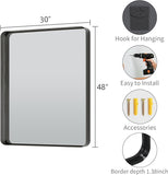 Black Wall Mirror , 30x48 Inch Matte Deep Framed Rounded Rectangle Vanity Mirror for Farmhouse Living Room, Tempered