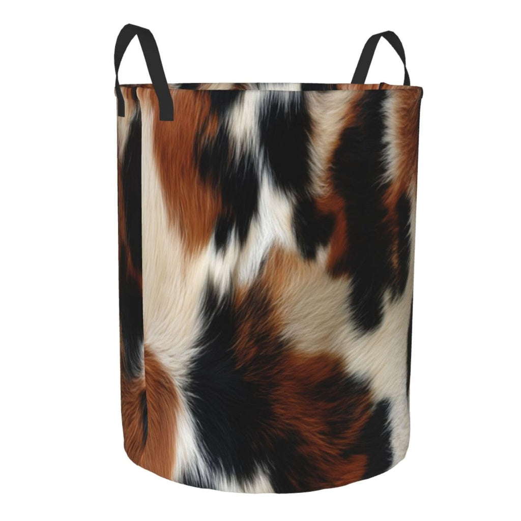 Brown Cowhide Laundry Basket Laundry Hamper With Handles Collapsible Laundry Baskets Storage Basket For Room Bathroom