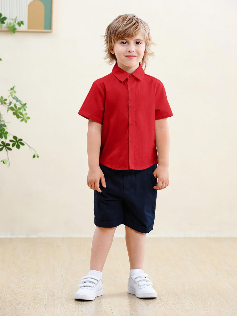 Toddler Baby Boys Dress Shirts Kids Short Sleeve Button Down Shirt School Uniform Summer Casual Tops -, Red