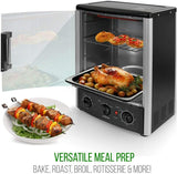 Vertical Countertop Oven with Rotisserie, Bake, Broil, & Kebab Rack Functions - Adjustable Settings - 2 Shelves