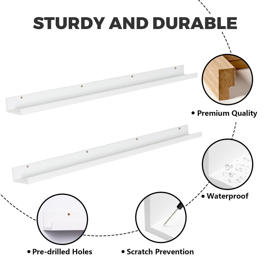 55" Large Floating Shelves Wood Wall Shelf with Lip, 2Pcs, White