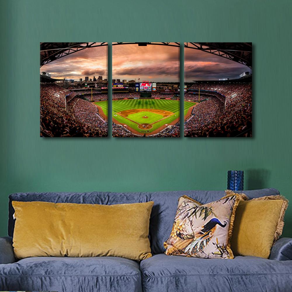 3 Panel Sports Baseball Canvas Wall Art Turner Field Prints Sports Artwork Wall Decor Home Picture Living Room