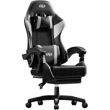 Gaming Chair with Footrest, Lumbar Support & Headrest, Black&White