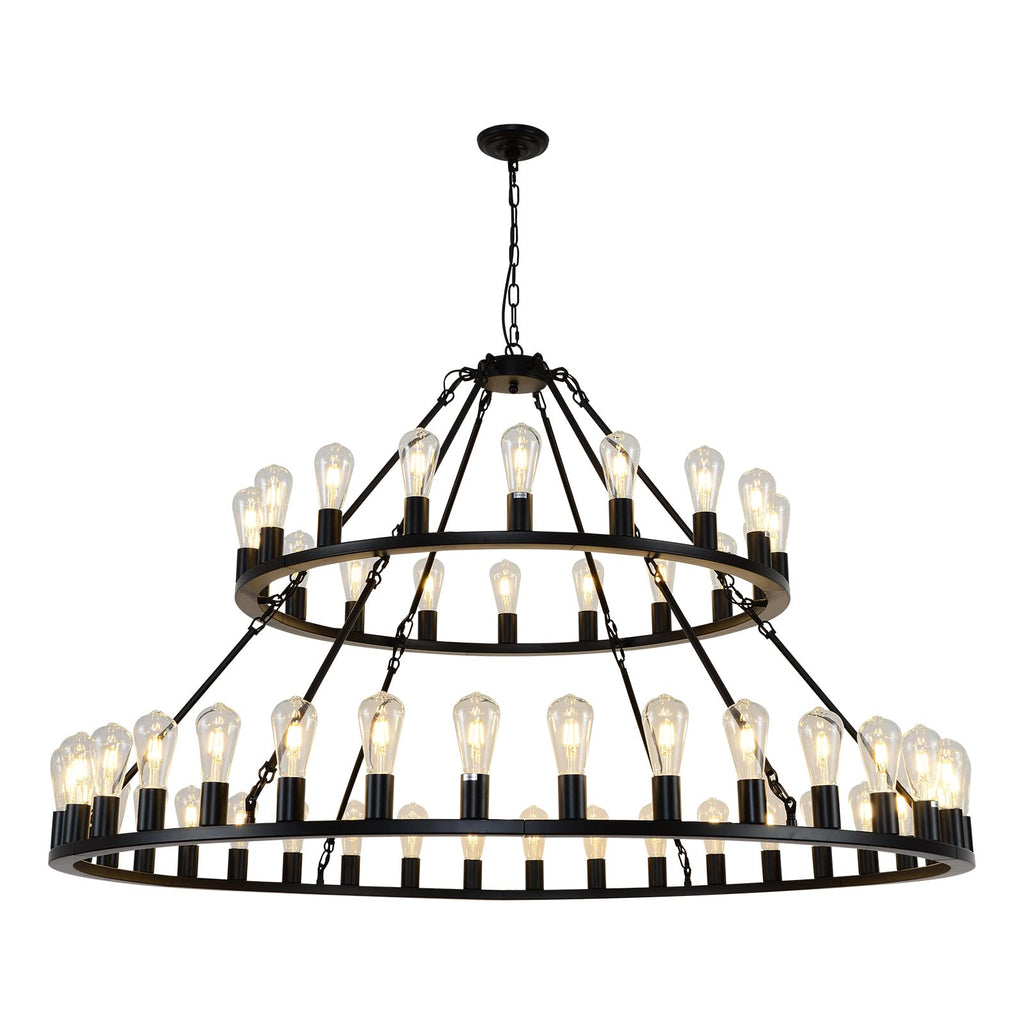 Wagon Wheel Chandelier 2 Tier 54-Light 60-inch, Farmhouse Industrial Chandelier Black Rustic Pendant Light Fixture