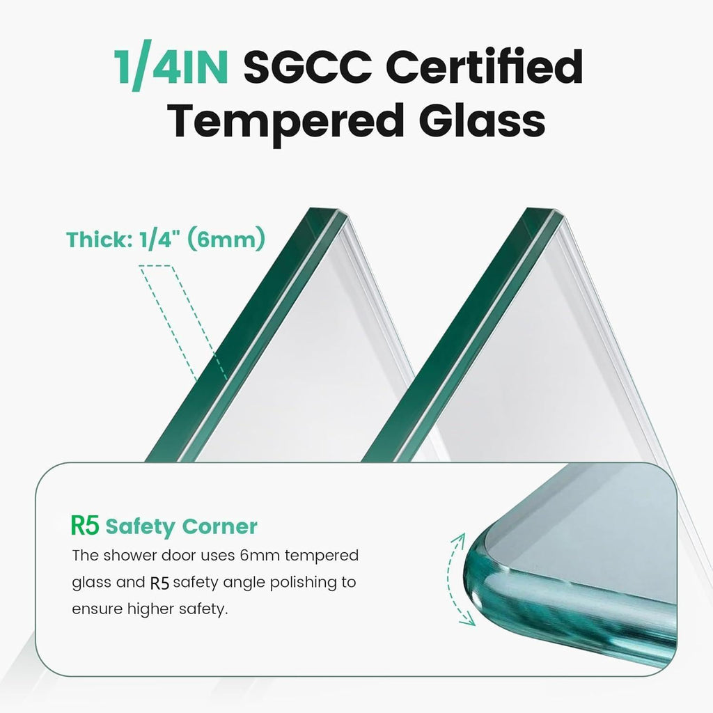 Semi-Frameless Sliding Shower Door W: 60 x H:72 Inches, Bathroom Sliding Door Easy to Install, 1/4 "Clear Glass