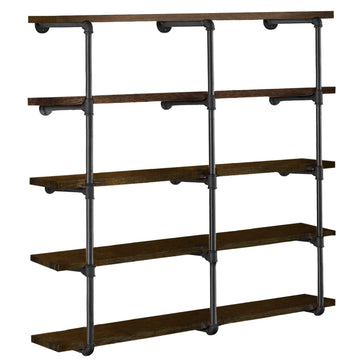 Industrial Iron Pipe Shelves, 3 Set 5-Tier, 55" Tall, 12" Depth, DIY Open Bookshelf Bookcase, Wall Mounted Vintage