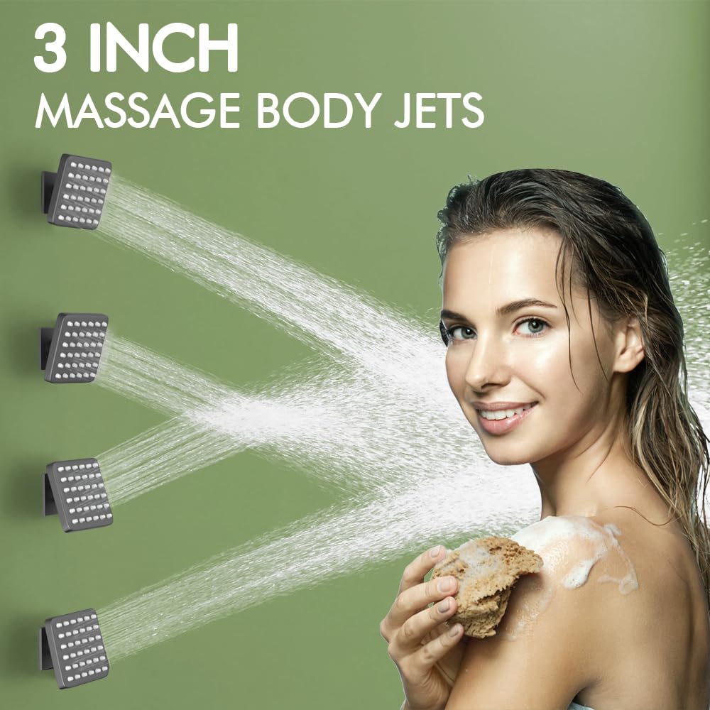 Shower System with Body Jets, Shower Faucet Sets 12" Rain Shower Head with Handheld Spray, Can Use at Same Time, Push