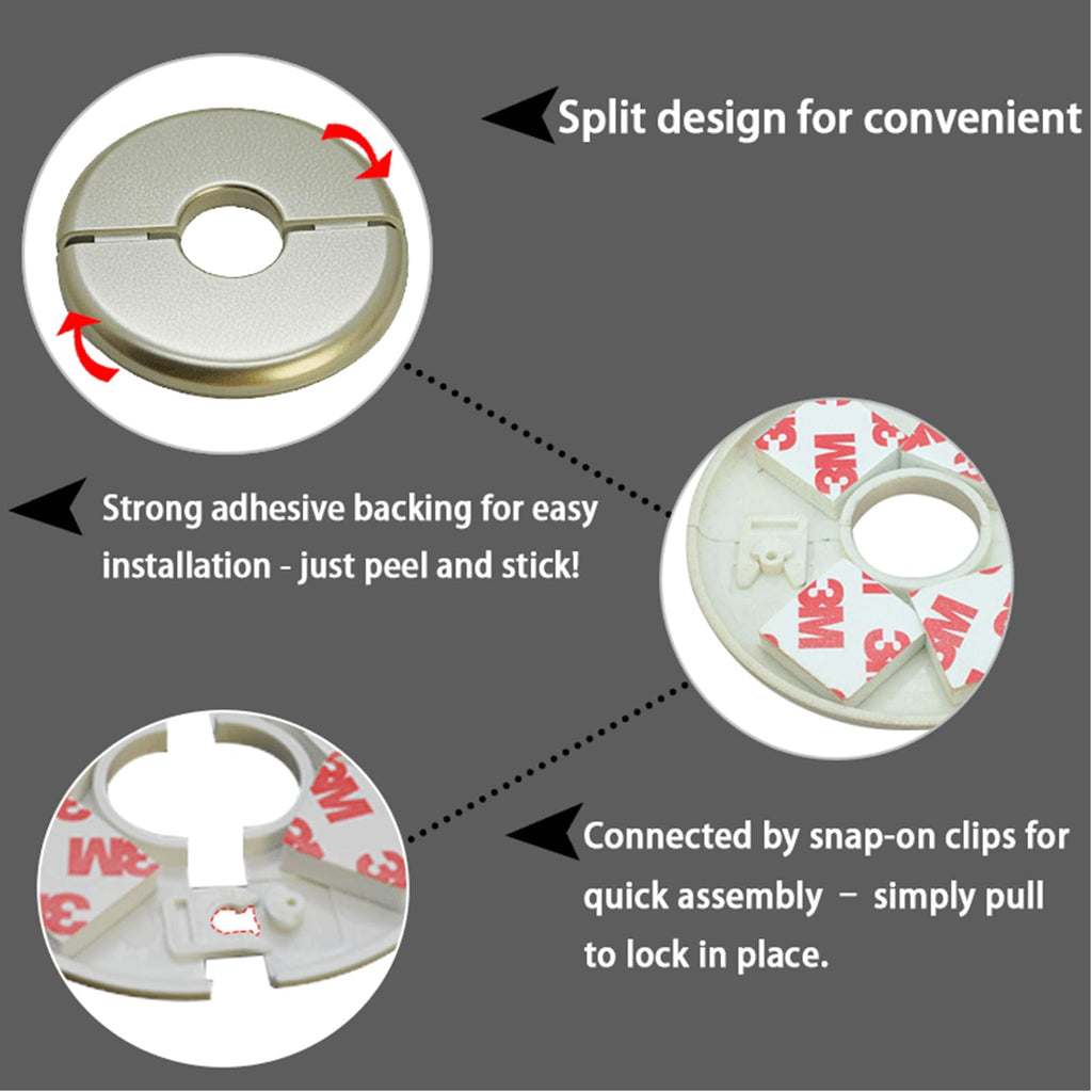 1 Piece Wall Split Flange, Self-Adhesive Escutcheon Plate for 33mm/1.3" Dia Pipe, ABS Round Plumbing Cover Plates