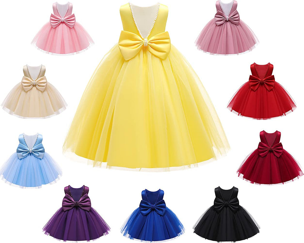 Girl Birthday Yellow Dress, Party Wedding Flower Christmas Earster Sleeveless Floor Length Tutu Tulle Dance Gown 3-4
