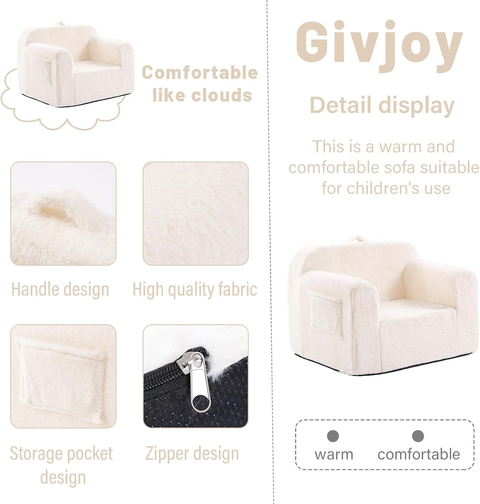 Toddler Chair Plush Kids Couch, Comfy Kids Sofa Toddler Lounger Chair, Convertible Washable Cover Couch