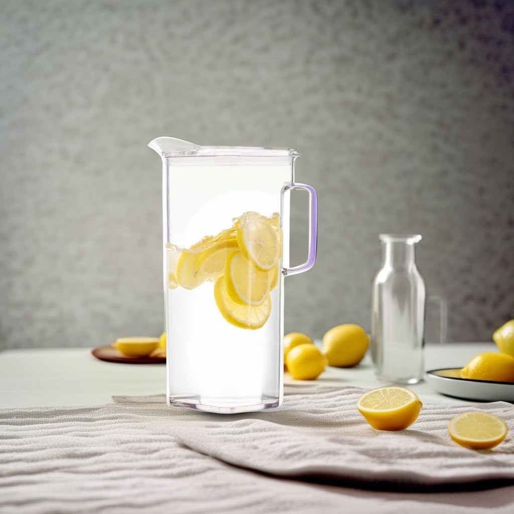 Tritan Plastic Water Pitcher with Lid - BPA-Free, Square Water & Iced Tea Pitcher - Dishwasher Safe - Tea, Sangria