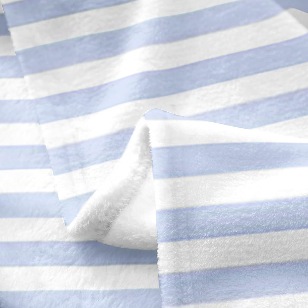 Blue White Stripe Flannel Blanket 40x50 Geometric Striped Fuzzy Plush Throw for Sofa Couch | Farmhouse Ticking