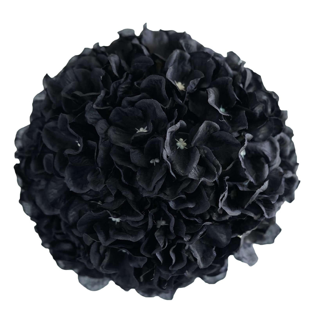 4 Pack 7" Black Silk Hydrangea Kissing Balls - Artificial Pomander Hanging Flower Globes with Ribbon for Wedding