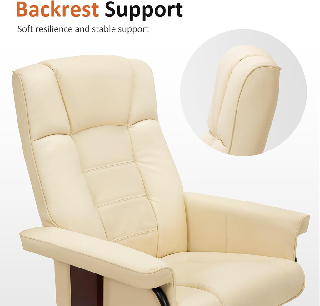 Modern Reclining Swivel Lounge Chair and Ottoman — White Faux Leather