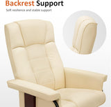 Modern Reclining Swivel Lounge Chair and Ottoman — White Faux Leather
