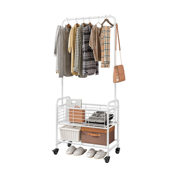 Laundry Cart with Basket Hanging Rack Sorter with Wheels Shelf