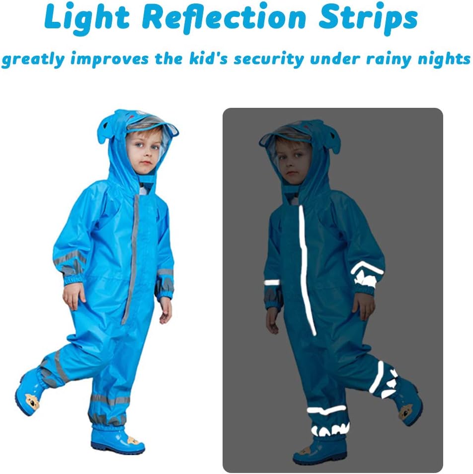 Toddler Rain Suit, Kids Muddy Play Buddies One Piece Hoodie Rain Jacket Coat Poncho Gear Coverall Baby Girl Boy