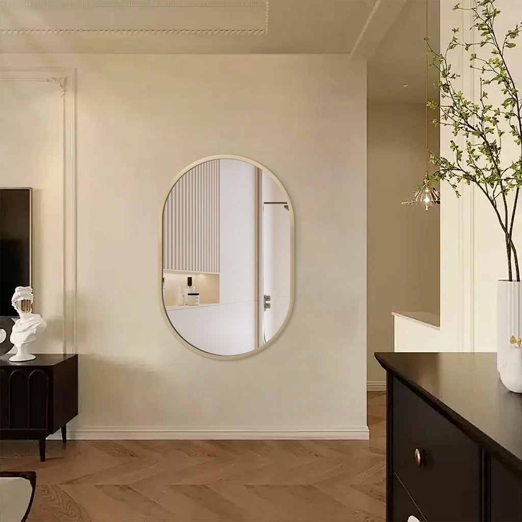 Oval Wall Mirror with Metal Frame 20"x28" Small Circular Mirror Vanity Mirrors for Wall Wood Frame Make up Mirrors