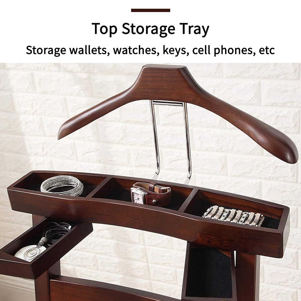 Chair Valet With Drawer Wooden Suit Valet Stand With Hanger for Men/Women