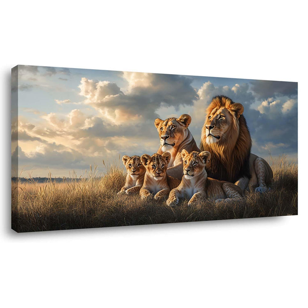 Blue Lion Family Wall Art Modern Canvas Painting Wildlife Landscape Animal Prints Artwork Office Hallway Bedroom