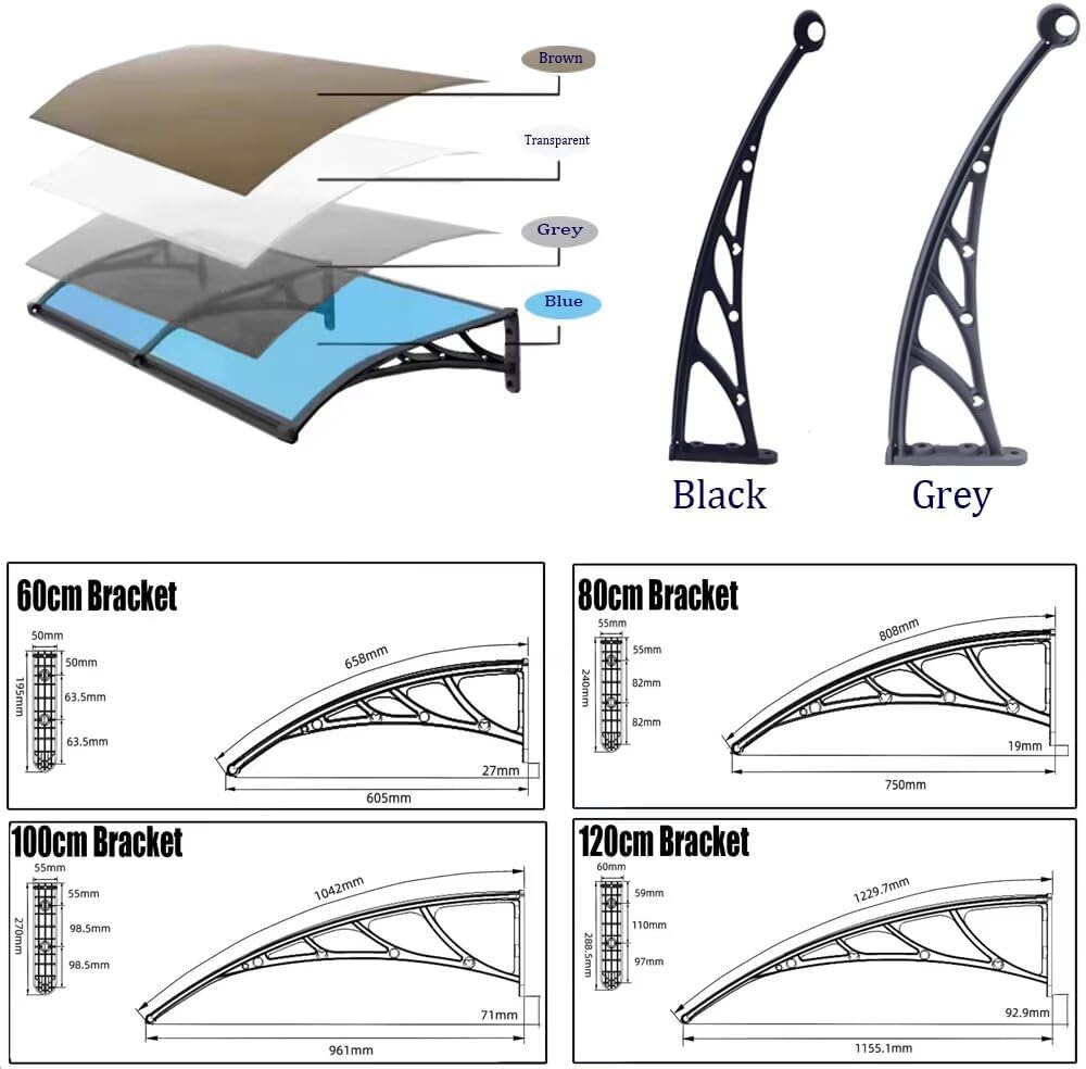 Window Awning Door Canopy with Drainage Sink Awnings for Door Entrance Deck Porch Patio Entryway Exterior Spliced