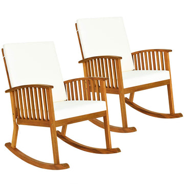 Outdoor Rocking Chair with Soft Cushions, Solid Acacia Wood (2)