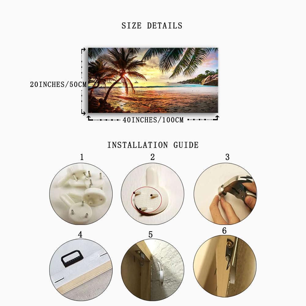 Canvas Wall Art Tropical Palm Tree Summer Ocean Waves Coconut Trees Beach Sunrise Seascape Scenery Painting Nature