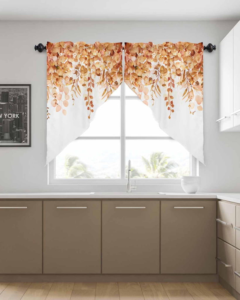 Swag Curtain Valances Orange Eucalyptus Short Swag Topper for Small Windows Watercolor Leaves Window Curtain Tiers