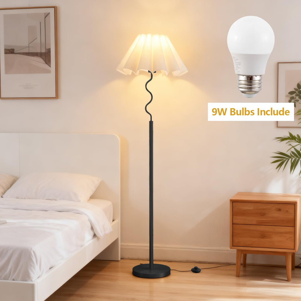 Modern Floor Lamp with 3 Color Temperatures, Foot Switch Standing Lamps, Tall LED Standing Lamps, Beige Linen Shade