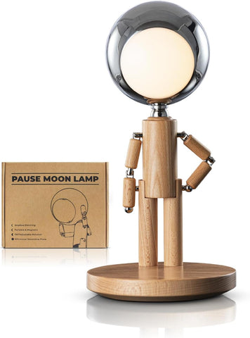 Rechargeable Cordless Desk Lamp, Creative Wooden Table Lamp with 3 Color &Stepless Dimming, Adjustab