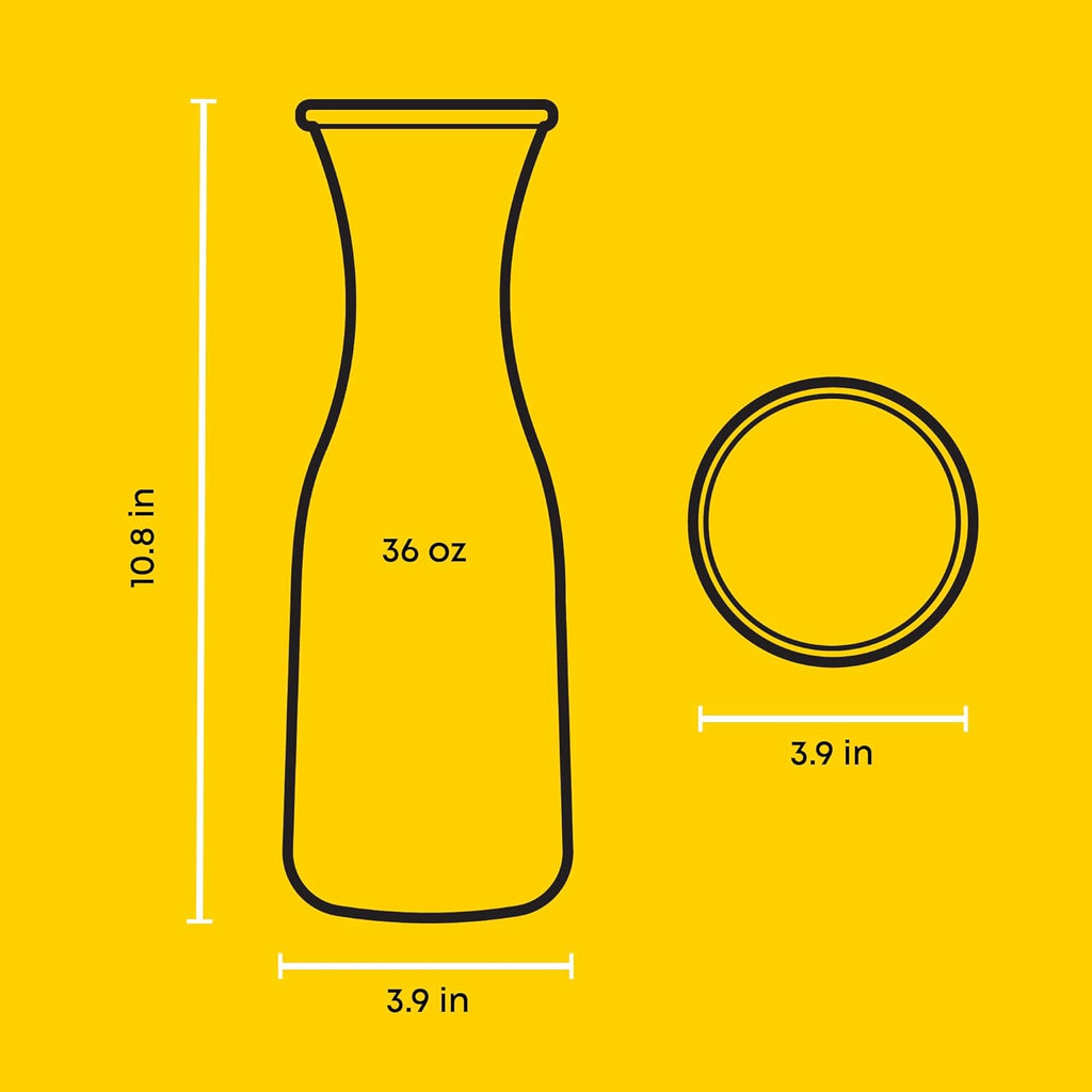 Glass Carafe with Lid, Set of 3 - 1 Liter Glass Pitcher for Mimosa Bar, Water, Iced Tea, Juice, Wine, Lemonade, Milk