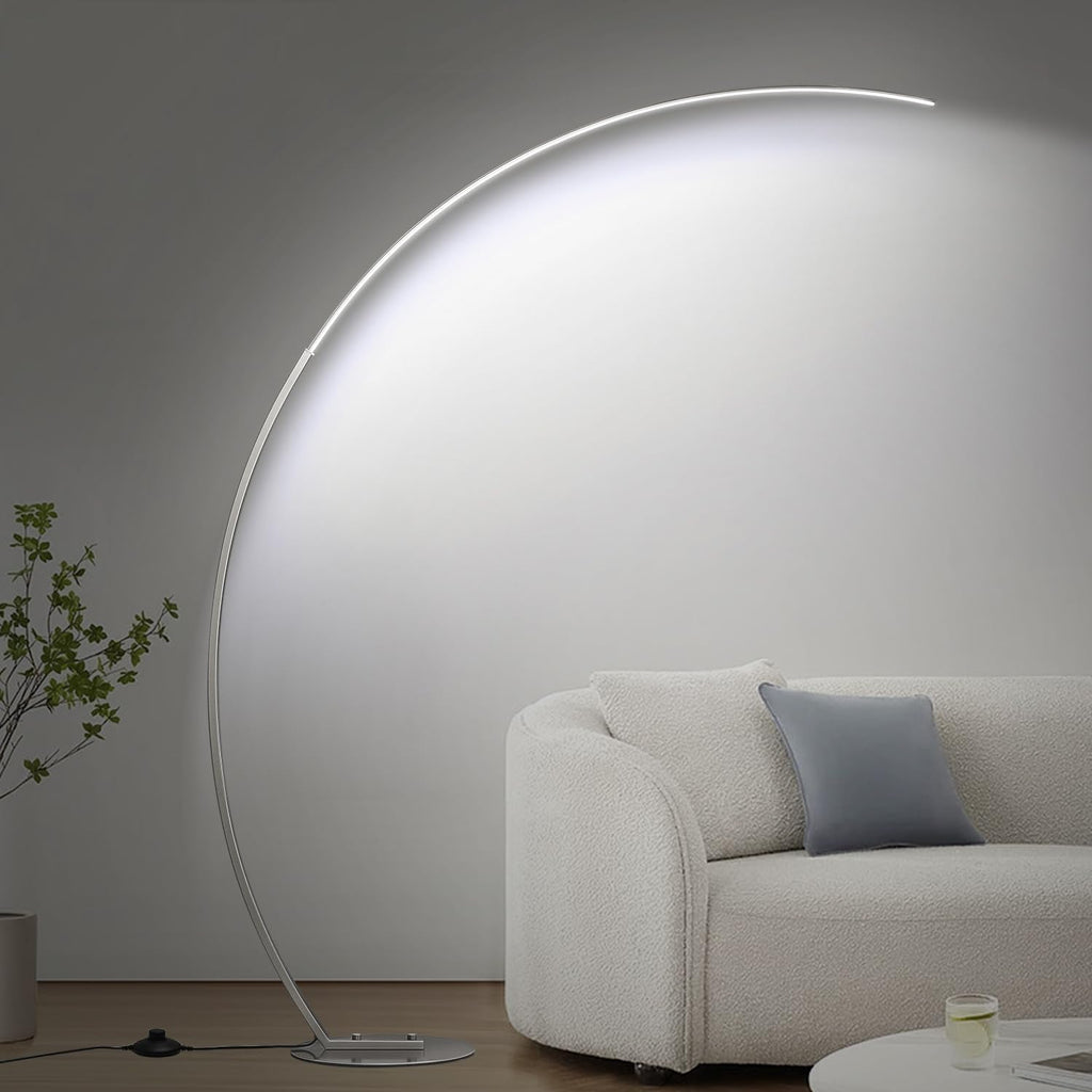 Dimmable LED Floor Lamp with 3 Color Temperatures, Ultra Bright Brushed Nickel Arc Floor Lamps, Modern Tall