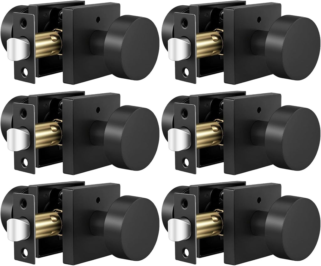 Black Door Knobs Interior, Zinc Alloy Privacy Door Knob , Matte Black Interior Door Knobs with Emergency Release