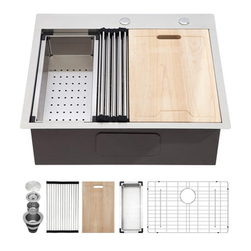 25 Inch Drop In Workstation Stainless Steel 16 Gauge