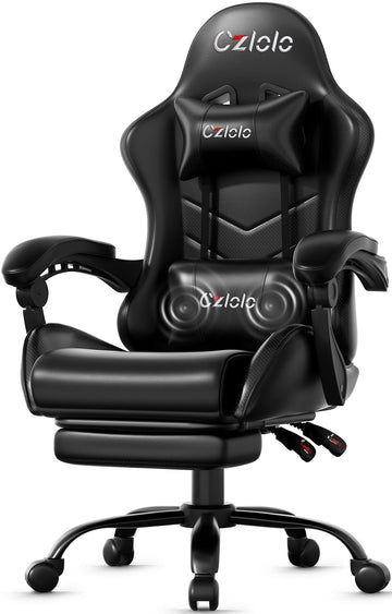 Gaming Chair, Ergonomic Office Computer Chair with Footrest and Lumbar Support Massager High Back Video Gamer Chair