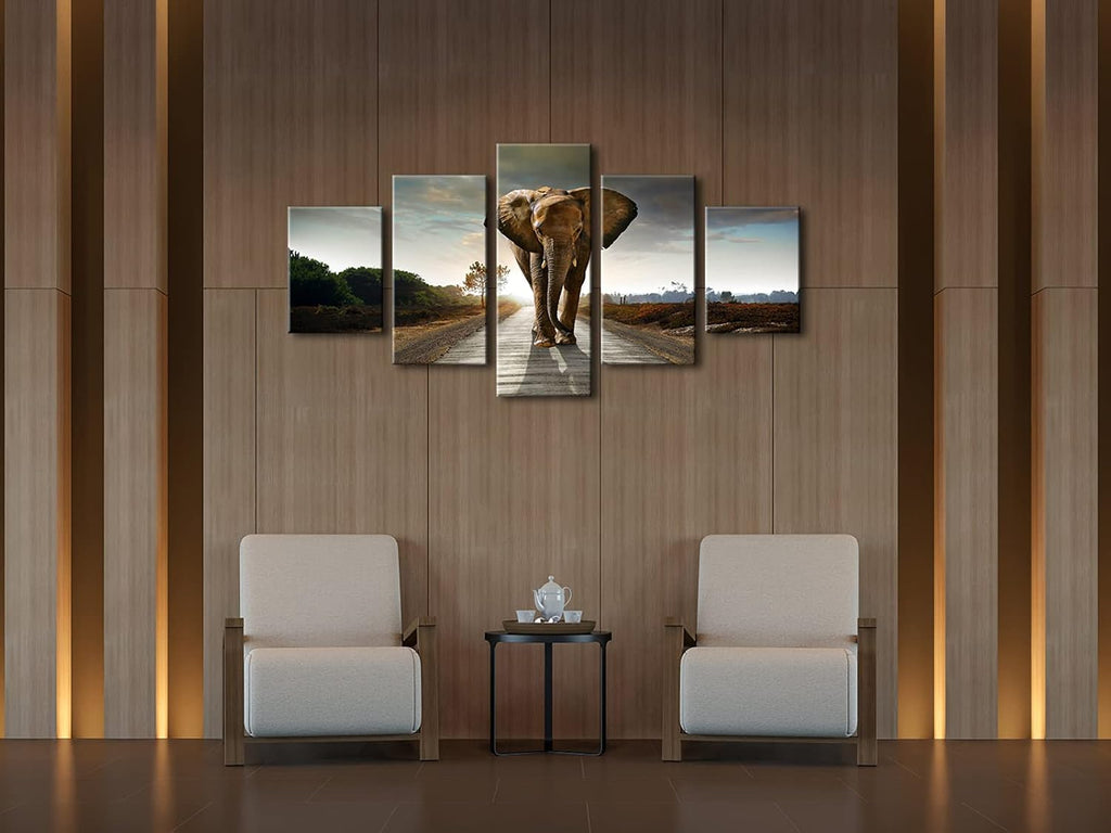 5 Panels Elephant Pictures Paintings on Canvas Prints Wall Art Bedroom Home Decorations Large Size Modern Stretched