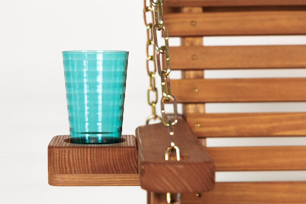 Casual Heavy Duty 700 Lb Capacity Porch Swing with Cup Holders (5 Foot, Cedar Stain) - Wooden Outdoor Roll Back Swing