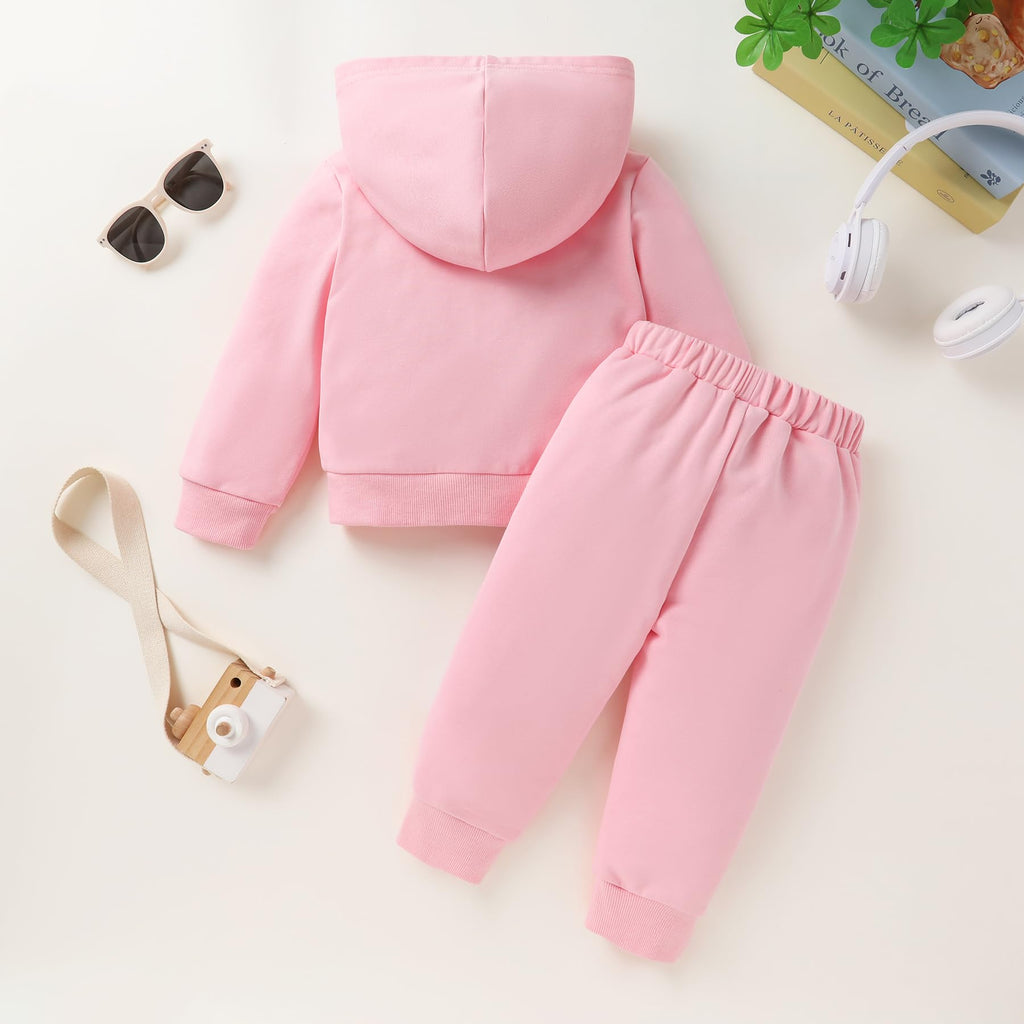 Baby Clothes for Girls Boy Solid Color Zipper Hoodie and Sweatpants Outfits Fall Winter Toddler Sweatsuit (Pink