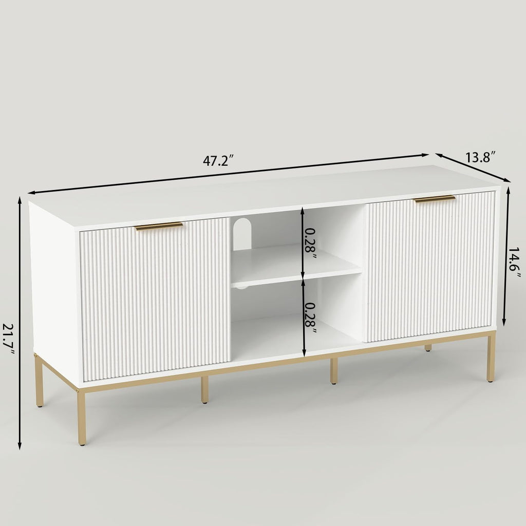 47'' White Gold TV Stand with Storage Shelf for TVs up to 65''