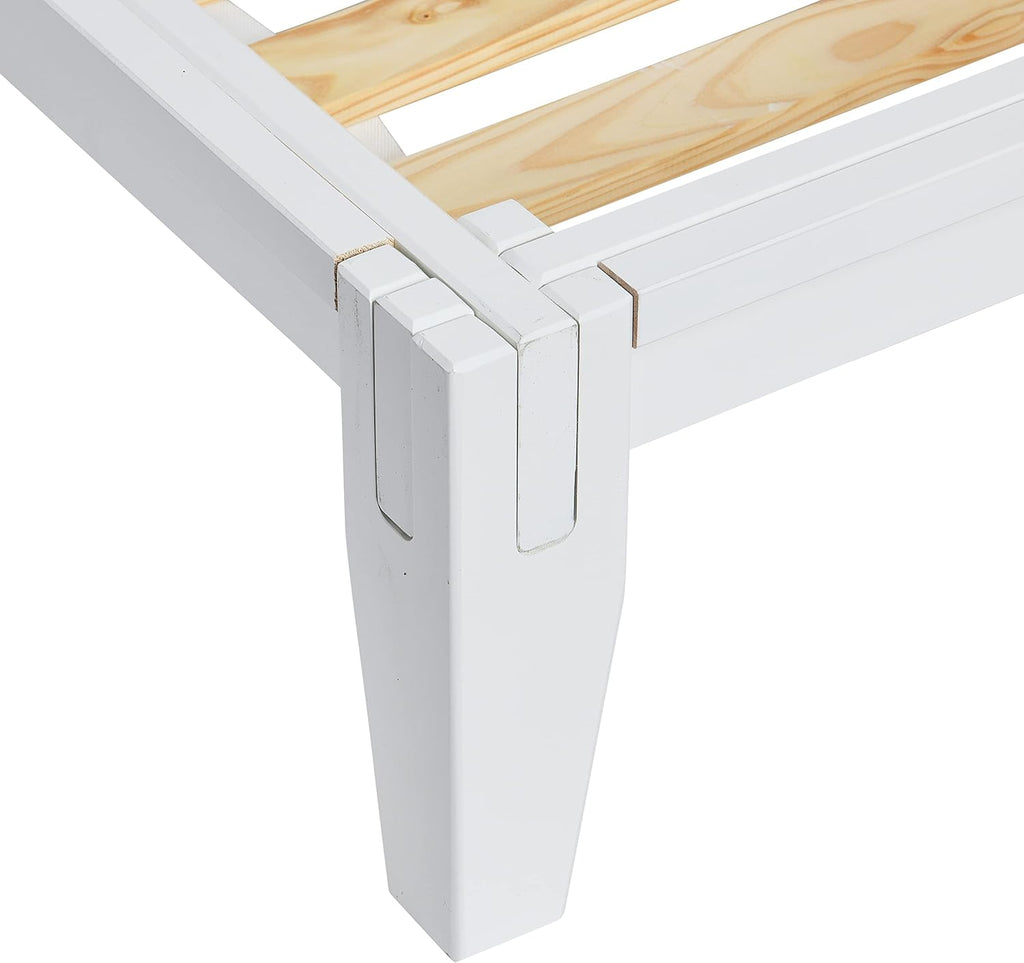 Yume Modern Solid Wood Platform Bed with Japanese Joinery, White, Queen